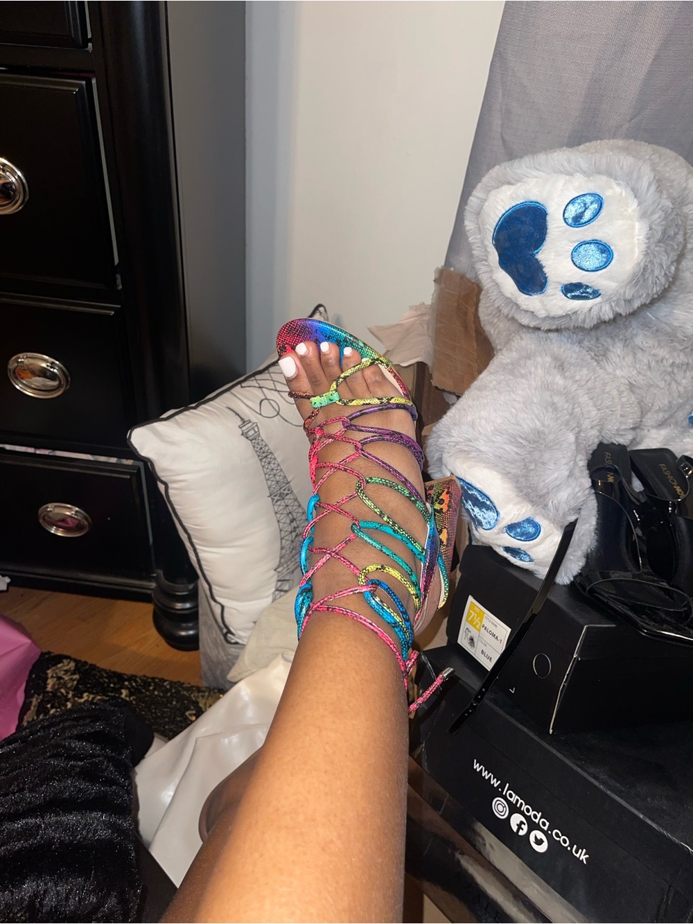 Miss Lola Rainbow Strappy Lace-Up High Heel Sandals - Picture 6 of 6
